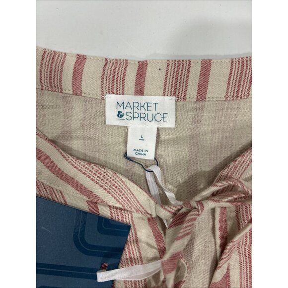 Market & Spruce Women Large Neriah Smocked Red Linen Blend Dress Lined Midi - Picture 3 of 9